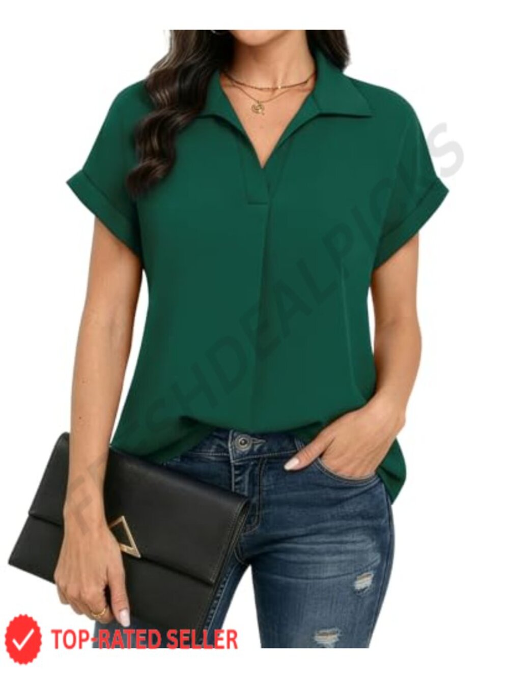 Women's V Neck Chiffon Blouse Drop Sleeve Summer Work Top